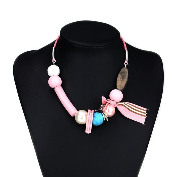 

pendant necklaces women wood necklace big beads geometric charm elegant lady fashion jewelry bohemian sweater chain, Silver