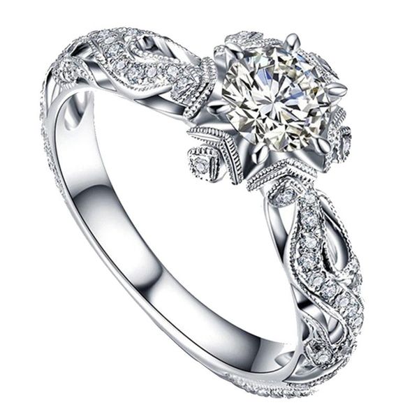 

wedding rings women jewelry exquisite hollow out ring engagement accessories gift floral crystal, Slivery;golden