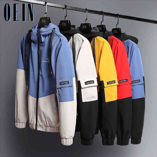 

2021 hip hop autumn s men windbreaker patchwork casual couple thin et loose large size zipper hooded coat, Black