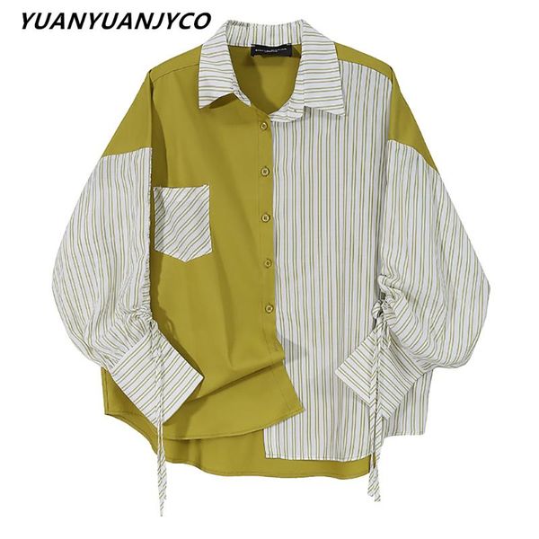 

spring autumn women casual blouse fashion patchwork shirts striped long sleeve baggy loose korean clothes women's blouses &, White