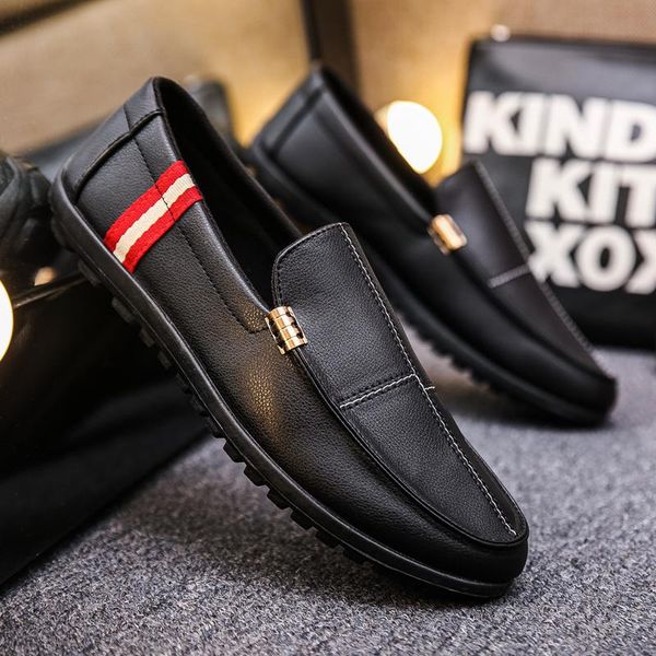 

dress shoes weh men fashion leather outdoor slip on pedal lazy soft bottom driving waterproof loafers, Black