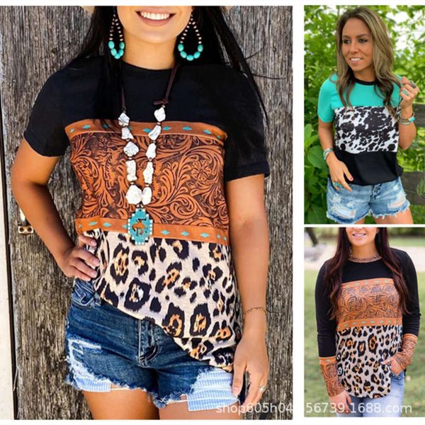 

women's t-shirt 2021 contrast leopard print loose yxkh, White