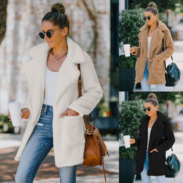 

women's fur & faux coat fleece sweatshirts cardigan 2021 female autumn winter women overcoat plush jacket mujer chaqueta, Black