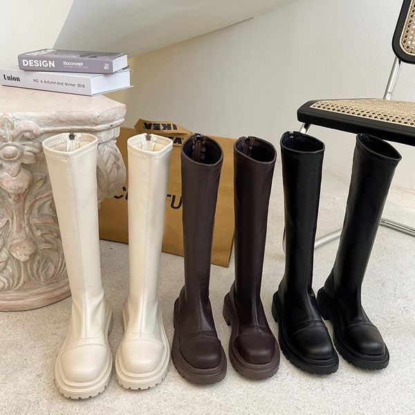 

boots women's rubber female shoes luxury designer boots-women round toe thigh high heels zipper rain summer ladie, Black
