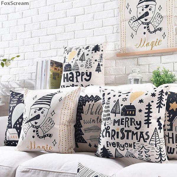 

christmas pillow cover decorative pillows black white cushion home decor linen throw for sofa 45x45cm/30x50cm cushion/decorative