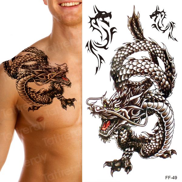 Wilder Drache Temporäres Tattoo Wolf Tiere Sexy Tattoos Wasserdichter Aufkleber Blume Schwarz Fake Tattoo für Frauen Mädchen und Männer