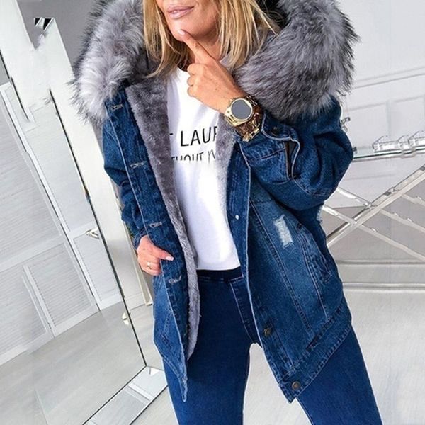

women's jackets parkas winter add a long - sleeved denim solid 2021 abrigo de mujer windproof coat fur-trimmed collar #t2g, Black;brown