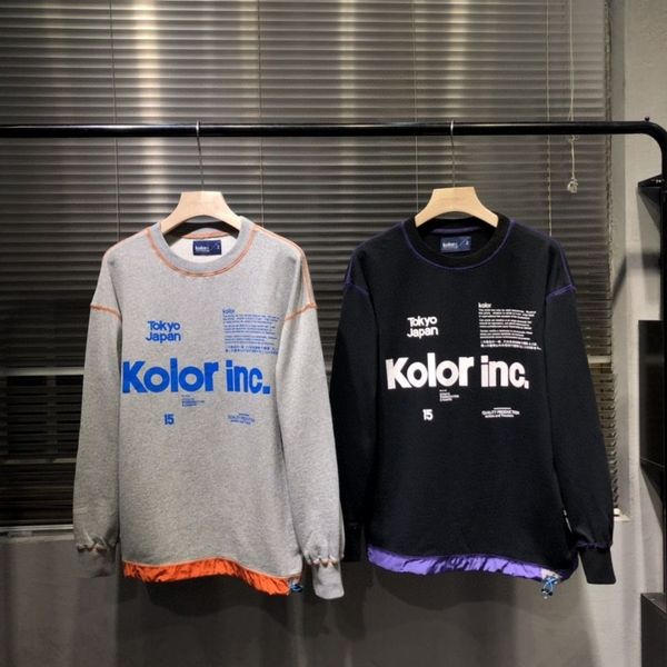 

men women 20ss kolor tokyo ginza six limited color block cotton round neck pullover long sleeve sweaters, Black