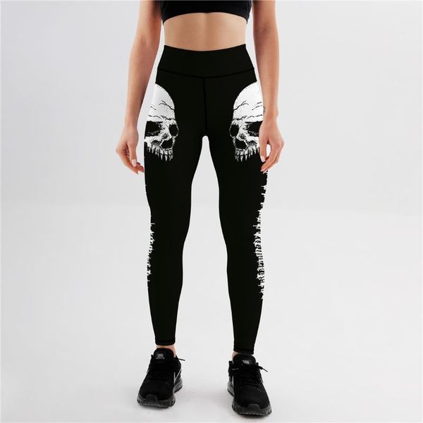 

women's leggings sweolso workout sports running pants stretch push up gym wear elastic high waist 3d printing skeleton, Black