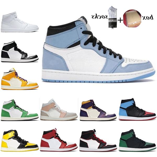 

with box jumpman 1s boots shoes for men women pine green university blue yellow toe fearless game royal mens runners trainers sports, Black