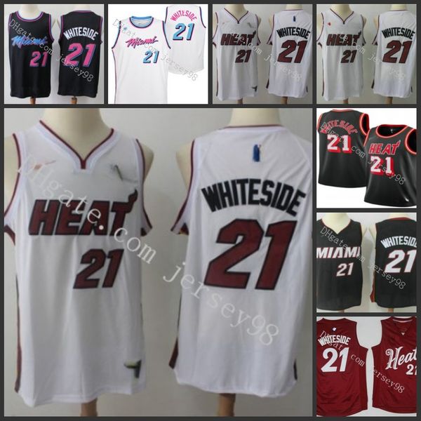 

miami heat men 21 hassan whiteside retro basketball jersey, Black