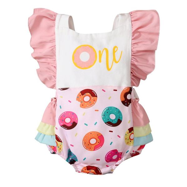 

rompers 2021 cute summer baby girls boys lovely donuts rainbow printed ruffles short sleeve backless jumpsuits 0-24m, Blue