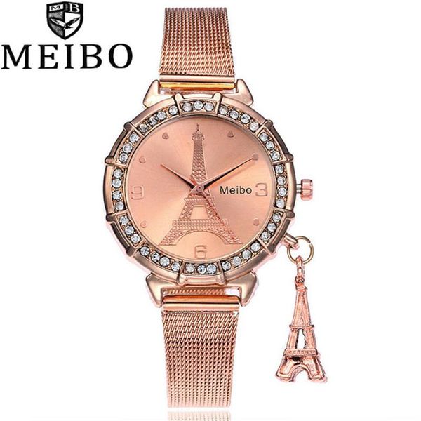 

wristwatches 3 color fashion silver gold mesh band eiffel tower watches casual women metal stainless steel pendant quartz, Slivery;brown