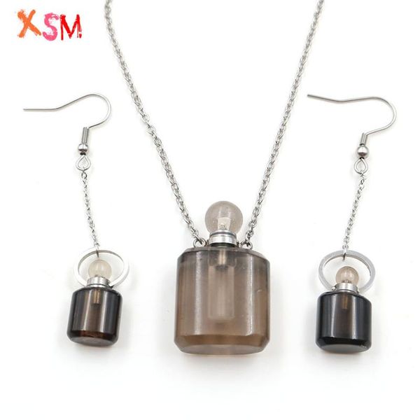 

earrings & necklace xsm natural crystal scent-bottle jewelry sets drop pendant for women essential oil perfume diffuser, Silver