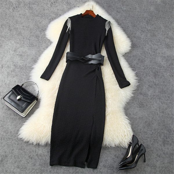 

dress arrival female fashion manga beading shreds midi hem knitted shirt in winter gown, Black;gray