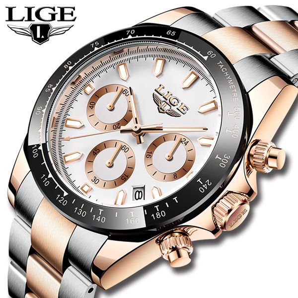 

2021 sport wristwatch for man lige brand luxury stainless steel waterproof clocks men watch business quartz clock wristwatch, Silver