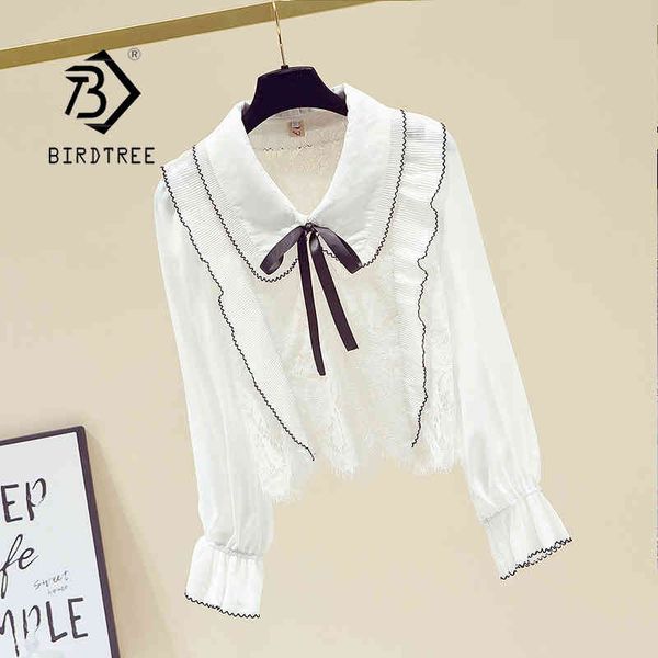 

flare sleeves white chiffon blouses hollow out ruffled bowtie shirts new spring and autumn t12101x 210419