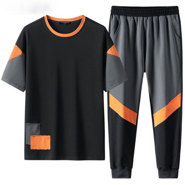 

men's tracksuits 2021 summer fashion sports suit cotton breathable short-sleeved t-shirt trousers, Gray