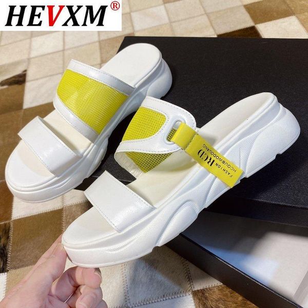 

breathable mesh beach slippers women leather summer slides woman casual strap low heel platform sandals female, Black