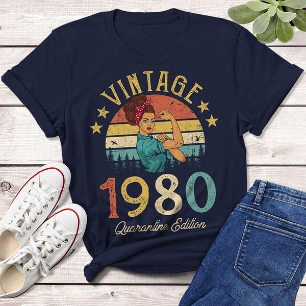 

vintage 1980 quarantine edition t-shirt 41 old 41st birthday gift idea women girls mom wife daughter funny retro tshirt tee women's, White
