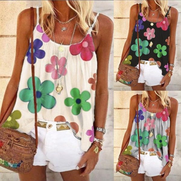 

women's tanks & camis fashion women tank floral print sleeveless o-neck wagging camisole vest haut femme summer clothes for, White