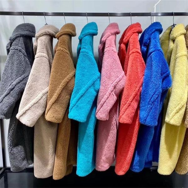 

women's wool & blends te ddy goat cashmere jacket coat women winter 2021 thicken warm oversized overcoat fur abrigo mujer invierno, Black