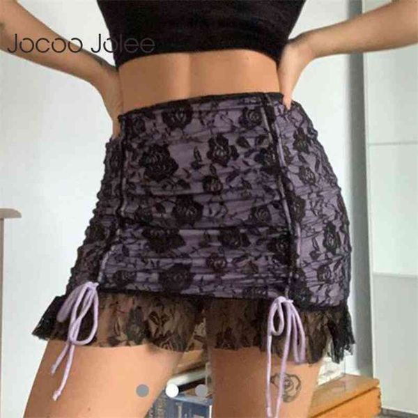 

women summer y2k lace patchwork flower printing mesh mini skirt high waist vintage streetwear party club 210428, Black