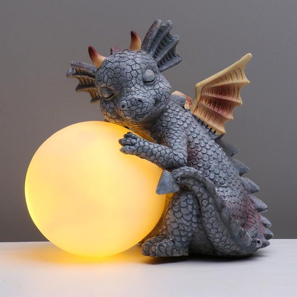 

garden decorations led light mysticalls dragon meditated statue collecting resin ornament outdoor yard funny gnome