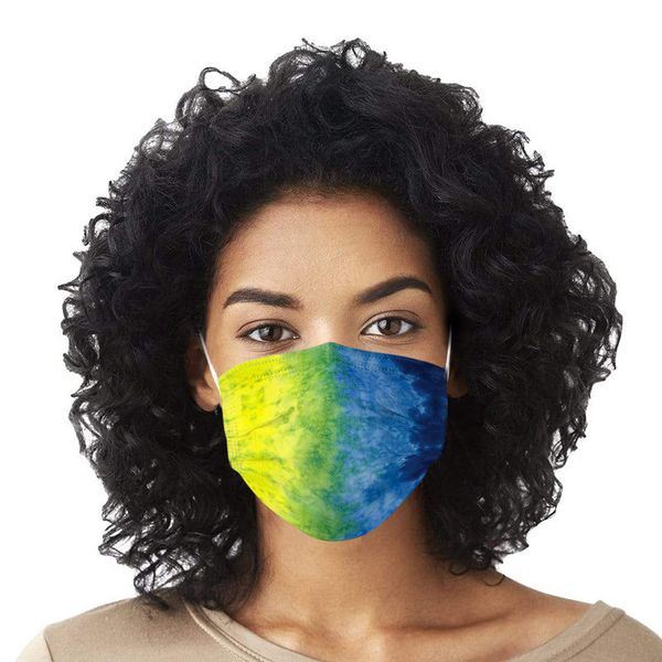 

yellow navy tie dye color printing disposable flat mask 3 layers of civil protection