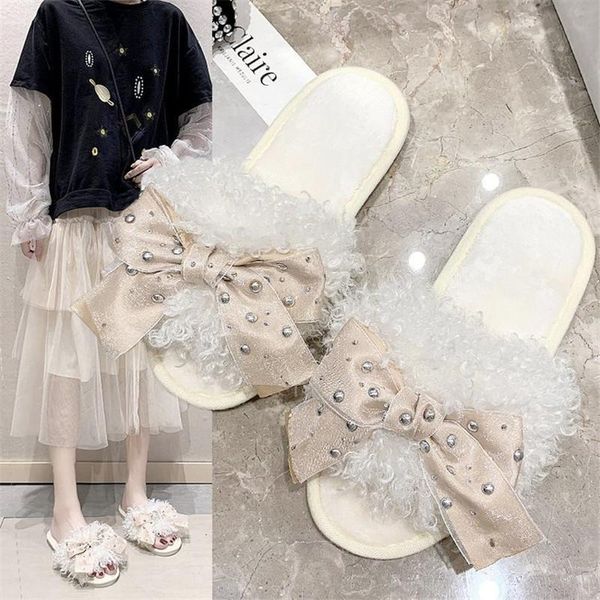 

fashion women's slippers autumn winter home ladies casual fur female slipper bow-knot comfort woman indoor soft, Black