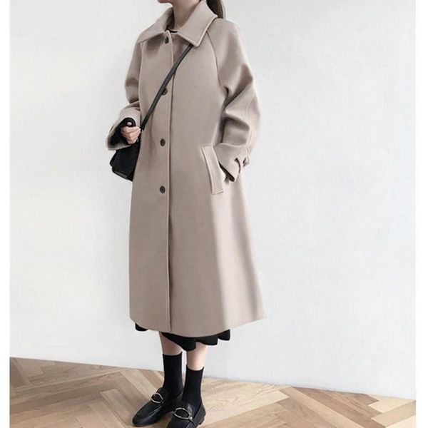 

autumn winter fashion korean wool & blends women warm thicken ladies long coat overcoat black beige women's jacket