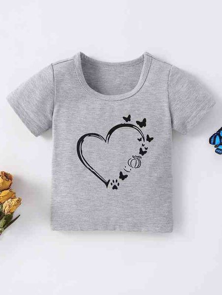 

baby butterfly & heart print tee she, Blue
