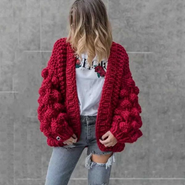 

winter autumn warm lantern sleeves sweater knitted cardigan coat women large jumper 210805, White;black
