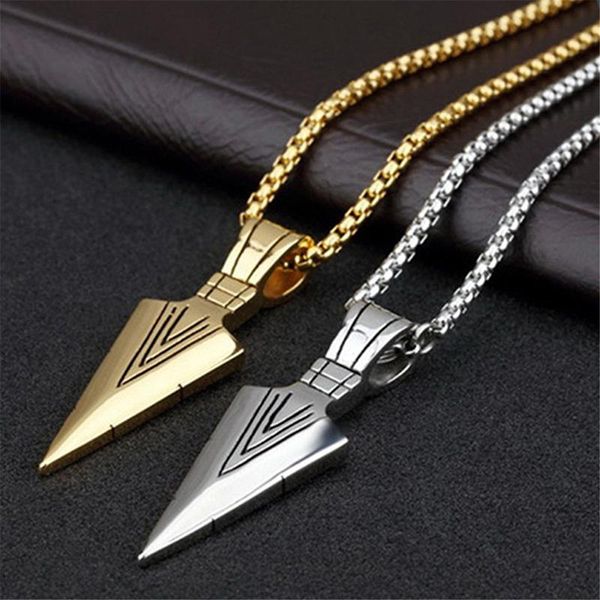 

pendant necklaces men's fashion jewelry gold silver color arrow head long chain mens collier femme