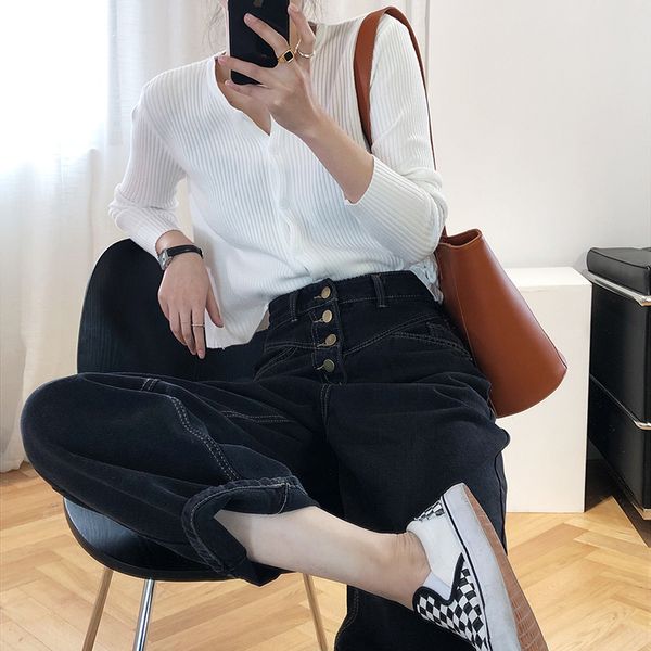 

streetwear fashion 90s grunge black-waisted jeans straight women's trousers y2k indie autumn style winter denim pants, Blue