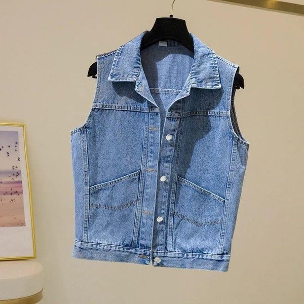 

women's vests spring autumn fashion women clothing sleeveless vest jacket short cropped denim plus size outerwear chaleco mujer y448, Black;white
