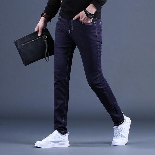

men's jeans simple design autumn winter casual blue slim fit denim pants