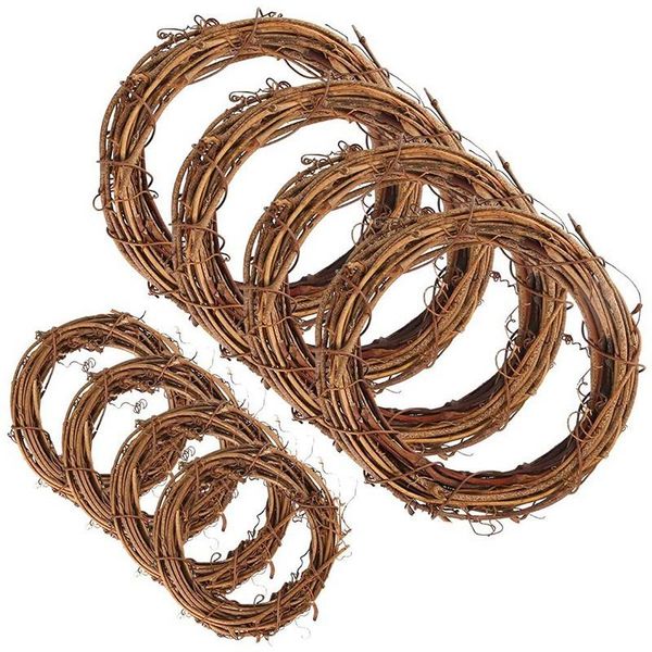 

pieces natural grapevine wreaths vine branch wreath garland for diy christmas craft rattan front door wall 2 sizes decorative flowers &