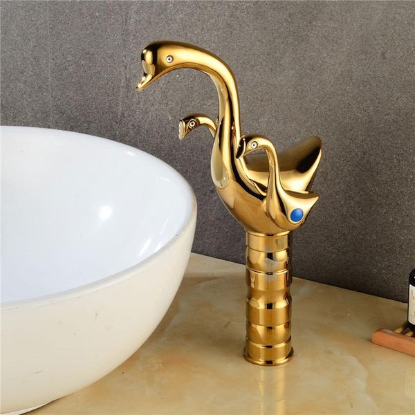 

bathroom sink faucets basin faucet gold/rose gold double handle swan wash and cold