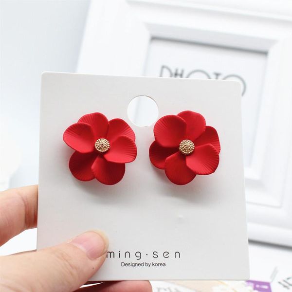 

stud 2021 korea fashion jewelry sweet three-dimensional flower earrings paint metal statement beach party for women gift, Golden;silver