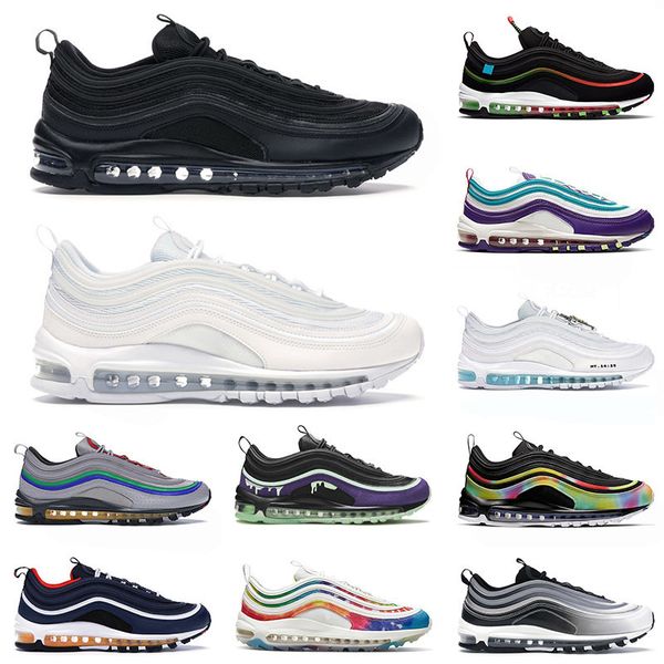 

shoes classic 97s running triple black all white mens women halloween mschf x inri jesus silver bullet sport sneakers