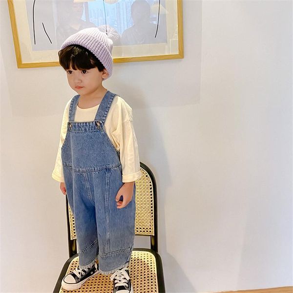 

children loose overalls boys girls casual all-match denim trousers spring solid outwear 1-7y kids fashion bib pants jumpsuits, Blue