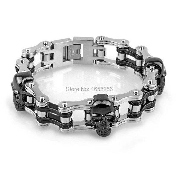

sale gothic mens motorcycle skull chain bracelet stainless steel gifts jewelry 21mm .9'' link,, Black