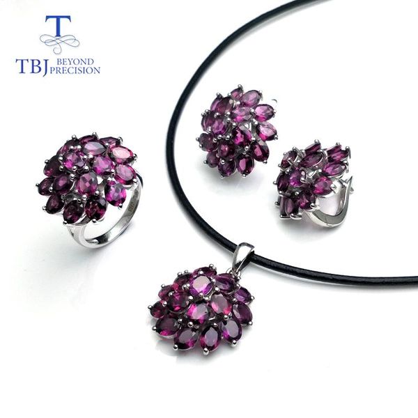 

bracelet, earrings & necklace tbj,natural rhodolite garnet gemstone necklace/earring/ring 925 sterling silver jewelry elegant design for wom, Black