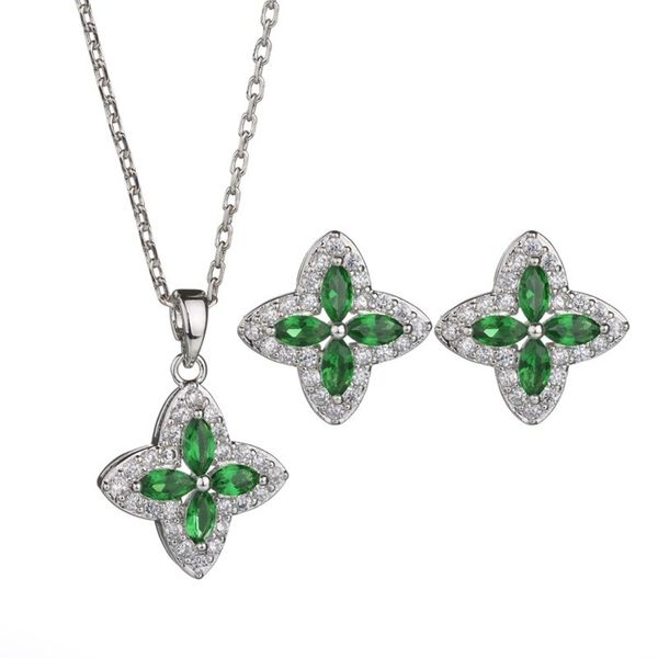 

clover copper zircon inlaid earrings necklace set with gold plated jewelry, Black