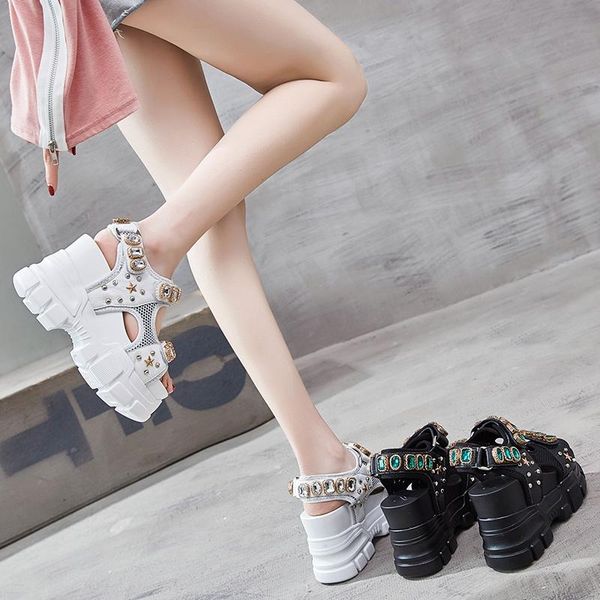 

dress shoes koovan women's sandals 2021 crystal platform summer slanted heel roman beach sandal muffin high, Black