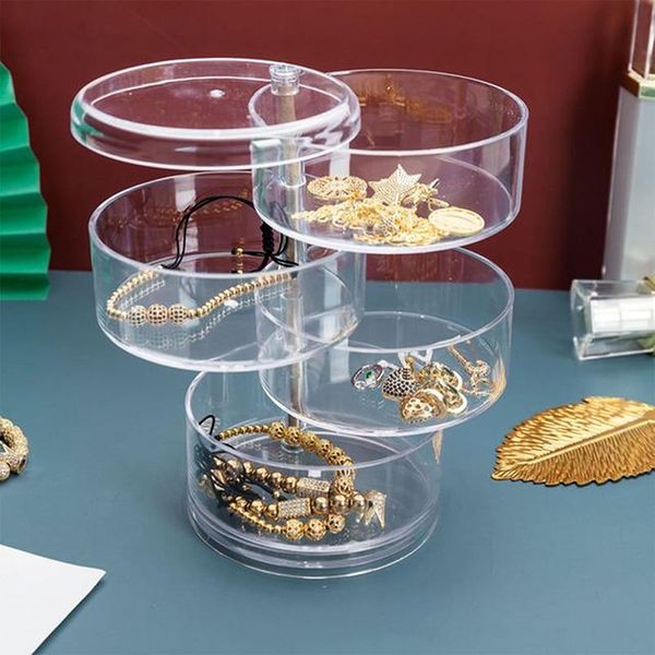 

2/3layers rotating jewelry storage box makeup organizer transparent bracelet earrings plastic display rack dust-proof boxes & bins