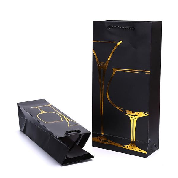 

wine packing carrier fsetival party gift bag ribbon handle -stamping oil bottle champagne paper bags wrap