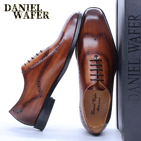 

dress shoes men oxford brogue genuine leather black brown classic style wing tip lace up formal wedding office