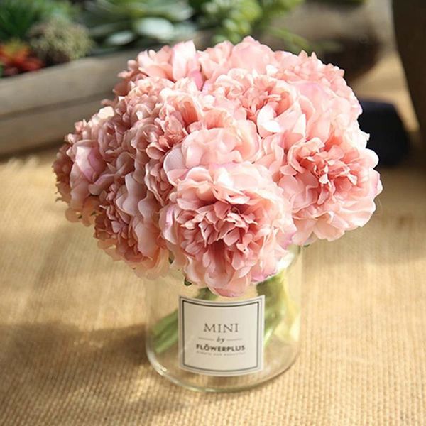 

bouquet 5 heads peony flower artificial silk fake floral wedding bridal christmas 2021wedding home decoration decorative flowers & wreaths